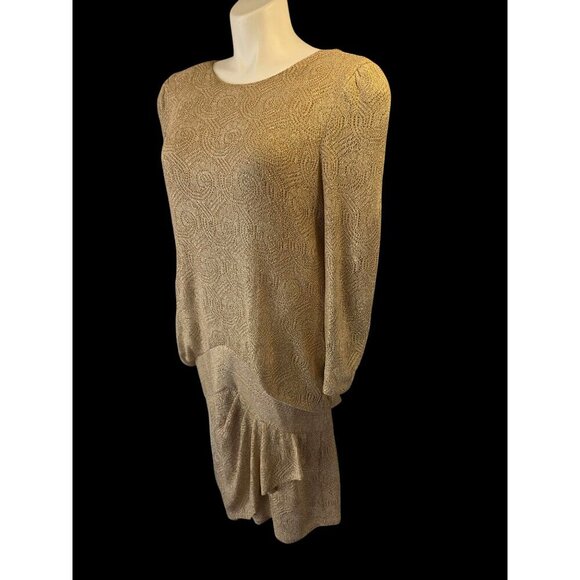 Damianou Vintage Gold Metallic Knit Dress M/L USA - Picture 4 of 12